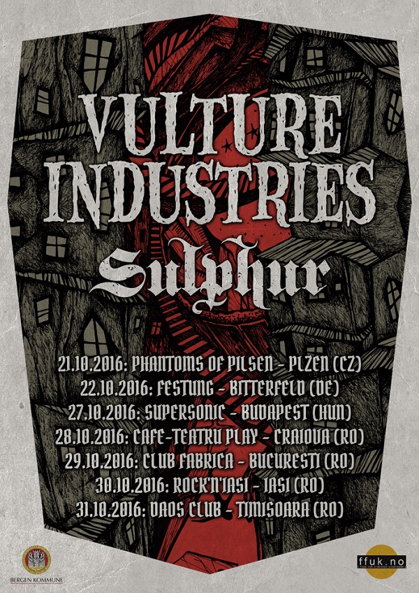 VULTURE INDUSTRIES AND SULPHUR ANNOUNCE "THE TOWER FALLS" TOUR DATES Dark Essence Records Poster PR VULTURE INDUSTRIES AND SULPHUR ANNOUNCE "THE TOWER FALLS" TOUR DATES Dark Essence Records