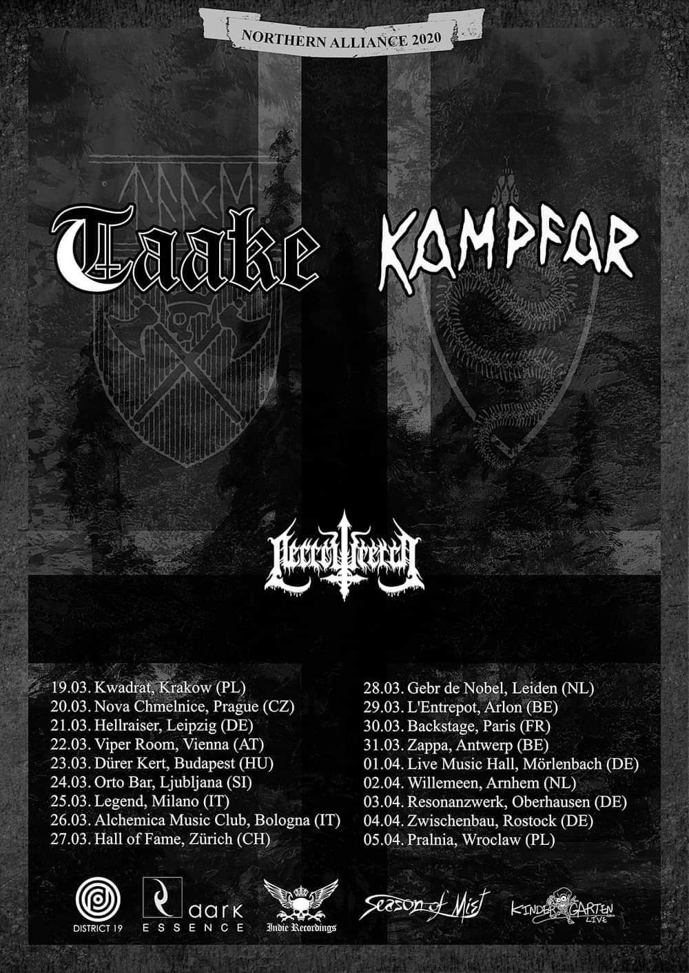 TAAKE AND KAMPFAR ANNOUNCE CO-HEADLINING EUROPEAN TOUR Dark Essence Records TAAKE AND KAMPFAR ANNOUNCE CO-HEADLINING EUROPEAN TOUR